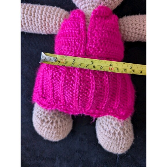 14" Crochet Knit Bear In Pink Dress Handmade Soft Plush Nursery Decor Baby Gift - Picture 14 of 14